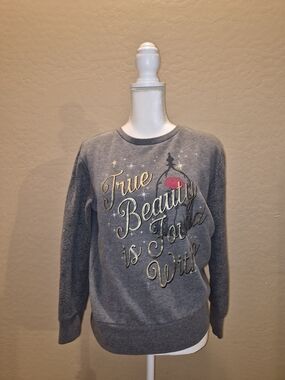 Disney Beauty And The Beast Gray Sweatshirt with Gold Script and Red Accent